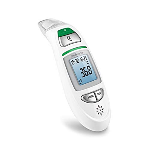 medisana TM 750 digitales 6in1 Fieberthermometer Ohrthermometer für Babys, Kinder und Erwachsene, Stirnthermometer mit visuellem Fieberalarm, Speicherfunktion und Messung von Flüssigkeiten, Weiß