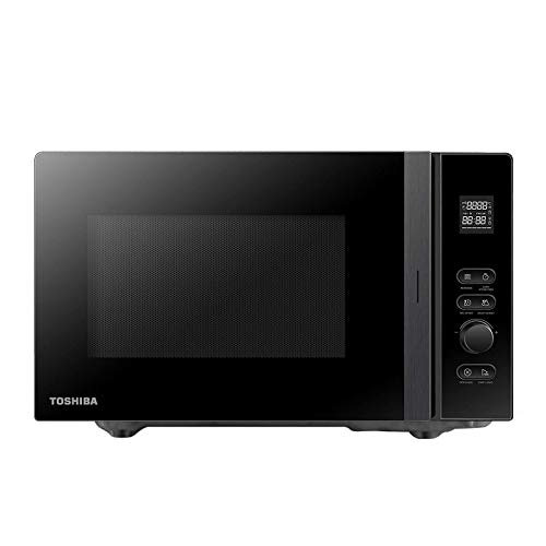 Toshiba MV-AM20T(BK) Mikrowelle/Solo-Mikrowelle/ 20 L/ 800 W/ 5 Leistungsstufen/ 12 Automatikprogramme/Emaille Innenraum/einfach zu reinigen/Auftaufunktion/Glasdrehteller (24,5 cm) /Schwarz