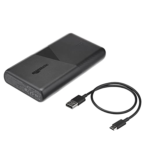 Amazon Basics – Powerbank, USB-C-Stromversorgung mit 18 Watt, USB-A-Port mit 12 W, 20.100 mAh, Schwarz