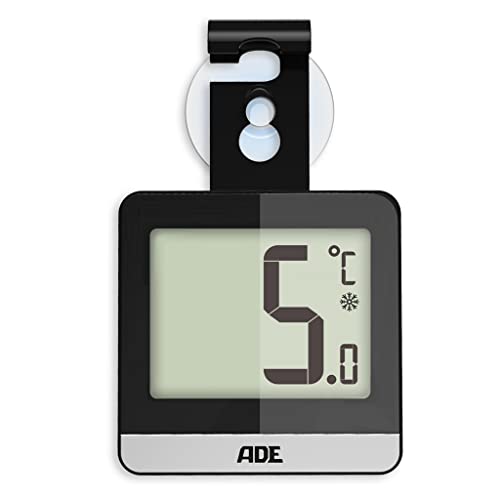 ADE Digitales Kühlschrankthermometer | Thermometer für Gefrierschrank und Kühlschrank magnetisch | Großes Display -20°C bis 60°C | Schwarz