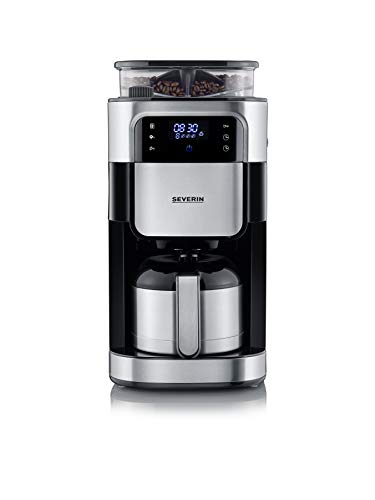 SEVERIN Filterkaffeemaschine mit Edelstahl-Mahlwerk und Thermokanne, feinste Mahlung und individuell auswählbarer Mahlgrad, 1000 W, für bis zu 8 Tassen / ca. 1 Liter, Schwarz, KA 4814