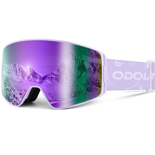 Odoland Skibrille Kinder Unisex Snowboardbrille Helmkompatible mitUV-Schutz und Anti-Beschlage für Jungen und Mädchen zum Skifahren Lila