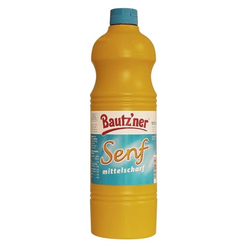 BAUTZ‘NER Senf mittelscharf – 2er Set (2x1000 ml) Flasche Mittelscharfer Senf– Original Bautz‘ner Rezeptur seit 1955 – Ohne Zusatz von Konservierungsstoffen und Geschmacksverstärkern – Senf