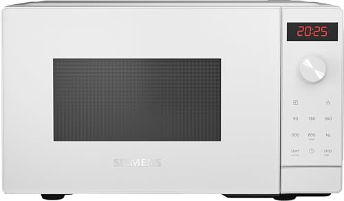 Siemens FF023LMW0 iQ300 Mikrowelle, 44 x 26 cm, 800 Watt, Drehteller 27 cm, Türanschlag links, cookControl7 Automatikprogramme, Favoritentaste, Weiß, 20 L