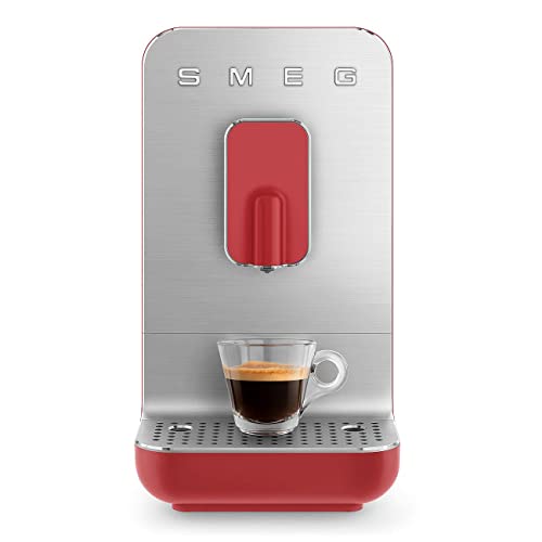 Smeg, Kaffeevollautomat BCC01RDMEU, integriertes Mahlwerk, Thermoblock-System, 1,4 l Wassertank, 19 bar Pumpendruck, 1350W, Glänzendes Rot