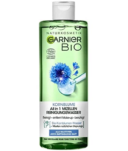 Garnier Reinigungswasser, All-in-1 Mizellenwasser, beruhigend, reinigt die Haut schonend & entfernt Make-up wirksam, Bio Kornblume, Garnier Bio, (6 x 400 ml)