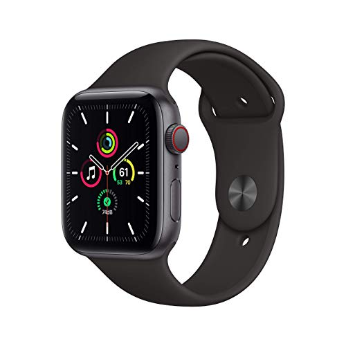 Apple Watch SE (GPS + Zellular, 44MM) Aluminiumgehäuse Space Grau mit Sportarmband Schwarz (Generalüberholt)