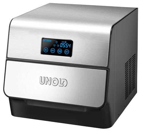 Unold Edel 48955 - Eiswürfelbereiter 1.5l, Rostfreier Stahl, 1 Load, Eiswürfel in 1 h, Touch Display, digitaler Timer, klare Eiswürfel