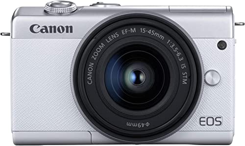 Canon EOS M200 Systemkamera Gehäuse - mit Objektiv EF-M 15-45mm F3.5-6.3 IS STM Kit (Body, 24,1 MP, klappbares Display, 4K und Full-HD, DIGIC 8, Dual Pixel CMOS AF, Bluetooth und WLAN), weiß
