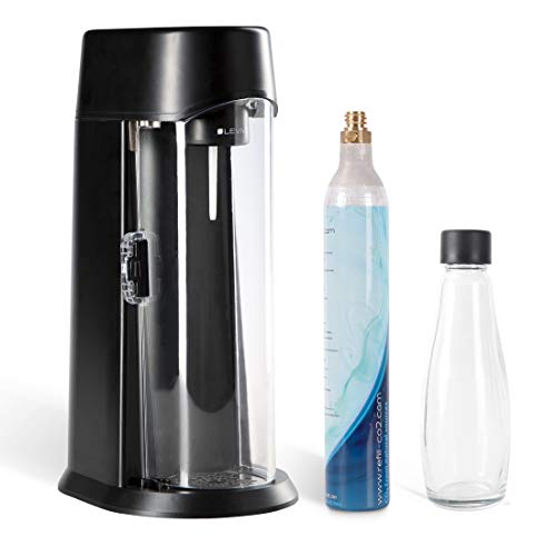 LEVIVO Wassersprudler WATER inkl. Flasche aus Glas und CO2-Zylinder, geeignet für alle 0,6 l und die großen 1,2 l CO2-Zylinder, macht Schluss mit Kisten schleppen, Anthrazit schwarz