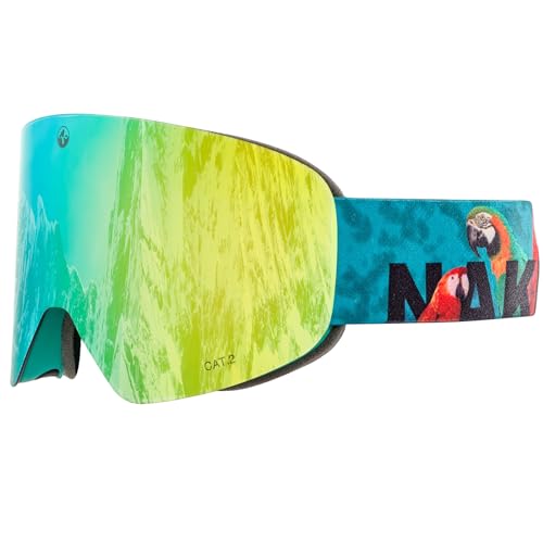 NAKED Optics Skibrille Männer, Ski Brille Frauen, Snowboardbrille (TROOP EVO PapageiL, inkl. Schlechtwetterglas)