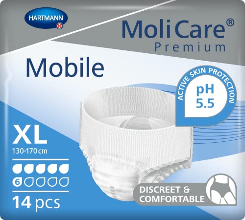 Molicare Premium Mobile Einweghose: Diskrete Anwendung bei Inkontinenz für Frauen und Männer; 6 Tropfen, Gr. XL (130-170 cm Hüftumfang), 14 Stück