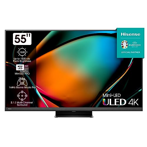 Hisense 55U8KQ Mini LED 4K ULED Smart TV - 139 cm (55 Zoll) Dolby Vision IQ & Atmos, 120Hz Panel, Game Mode Pro, UHD AI Upscaler, HDR10+, Bluetooth, Apple AirPlay, Alexa, anthrazit [2023]