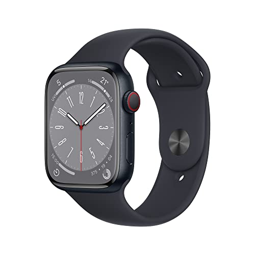 Apple Watch Series 8 (GPS + Cellular, 45mm) Smartwatch - Aluminiumgehäuse Mitternacht, Sportarmband Mitternacht - Regular. Fitnesstracker, Blutsauerstoffund EKGApps, Wasserschutz