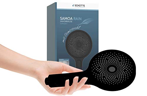 SCHÜTTE SAMOA RAIN Handbrause mit Samtstrahl-Technologie, Duschkopf mit über 300 Düsen und 3 einstellbaren Strahlarten, Brausekopf Antikalk für die Dusche, Schwarz