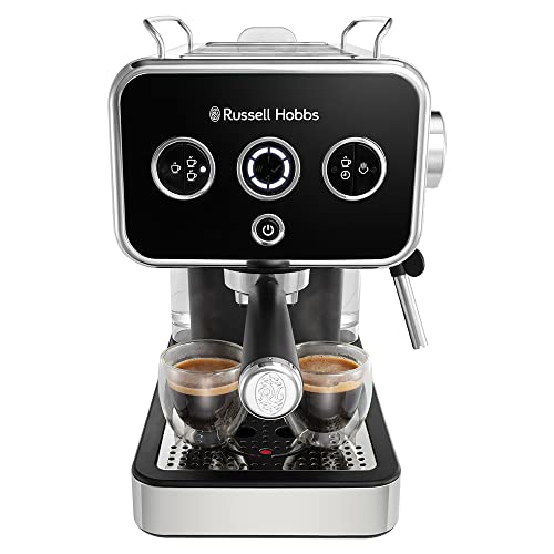 Russell Hobbs Espressomaschine [Siebträgermaschine] Distinction Edelstahl Schwarz (15 Bar, Einsatz 1 & 2 Tassen, ESE Pads, autom. Dosieren & man. Option, Dampfdüse f Heißwasser & Milchschaum) 26450-56