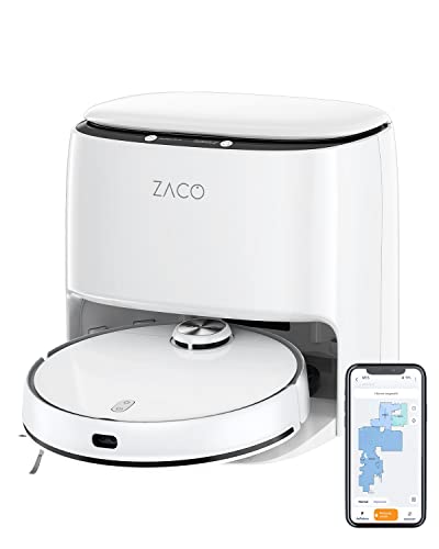 ZACO M1S Saug Wischroboter mit Waschstation, Selbstreinigung, Lasernavigation & Hinderniserkennung, 4L Frischwassertank, App, Mapping, bis 180Min, Wisch Saugroboter für Parkett & Tierhaare