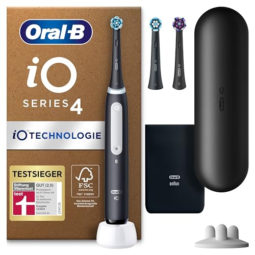Oral-B iO Series 4 Plus Edition Elektrische Zahnbürste/Electric Toothbrush, PLUS 3 Aufsteckbürsten, 4 Putzmodi für Zahnpflege, Reiseetui, Designed by Braun, matt black
