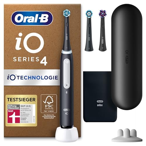 Oral-B iO Series 4 Plus Edition Elektrische Zahnbürste/Electric Toothbrush, PLUS 3 Aufsteckbürsten, Magnet-Etui, 4 Putzmodi, matt black, Designed by Braun,TESTSIEGER Stiftung Warentest (12/2023)