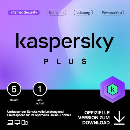 Kaspersky Plus Internet Security 2024 | 5 Geräte | 1 Jahr | Anti-Phishing und Firewall | Unbegrenzter VPN | Passwort-Manager | Online-Banking Schutz | PC/Mac/Mobile | Aktivierungscode per Email