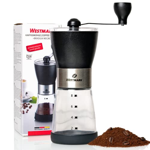 Westmark Kaffeemühle manuell - für bis zu 8 Tassen Kaffee wie vom Barista - langlebiges & verstellbares Keramikmahlwerk - 21,3 cm (schwarz)