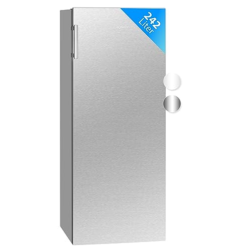 Bomann® freistehender Vollraumkühlschrank | Standkühlschrank groß 242 Liter | inkl. LED-Beleuchtung | ideal für Getränke und Lebensmittel | Türanschlag wechselbar | VS 7316.1 inox