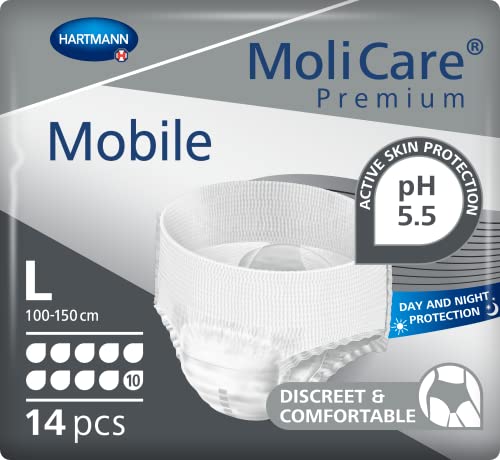 MoliCare Premium Mobile Einweghose: Diskrete Anwendung bei Inkontinenz für Frauen und Männer; 10 Tropfen, Gr. L (100-150 cm Hüftumfang), 14 Stück