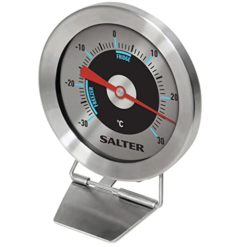 Salter 517 SSCR Kühlschrankthermometer Gefrierschrank-Thermometer - Temperaturbereich von -30 bis 30 °C, Edelstahl Mit Aufhängehaken, Bimetallsensor Für Frische Lebensmittel, Leicht Lesbar