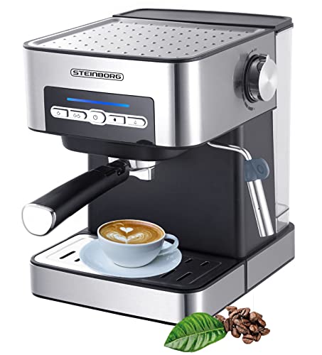 Steinborg Espressomaschine | Siebträgermaschine | 15 Bar | Siebträger Kaffeemaschine | mit Milchaufschäumer | Cappuccinomaschine | 1,6 Liter Wassertank