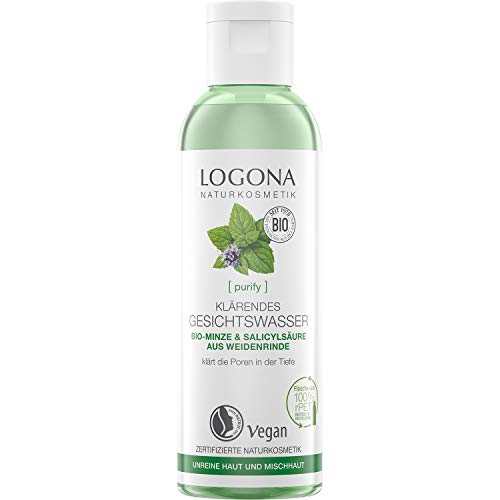 Bio Klärendes Gesichtswasser von LOGONA Naturkosmetik für unreine Haut & Mischhaut, Bio-Minze & natürlicher Salicylsäure aus Weidenrinde, Mattierend, Natürlich & Vegan, 125 ml