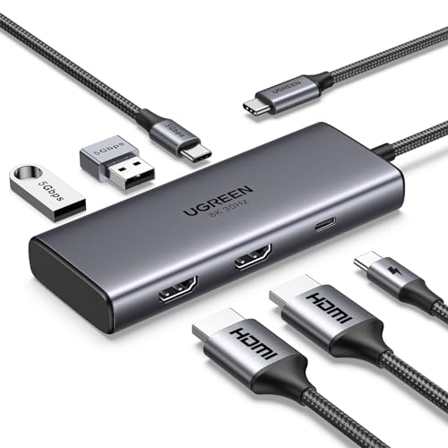 UGREEN Revodok 206 USB C Hub 2 HDMI USB C Docking Station Dual HDMI, USB C/USB A 3.0 Ports, PD 100W Schnellladen Kompatibel mit Surface, ThinkPad, Zenbook, MacBook Air/Pro und mehr USB C Geräten