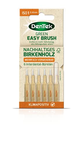 DenTek Green Brush Interdental-Bürsten - ISO/Größe 1 - extra fein - für sehr enge Zahnzwischenräume - Griff aus FSC zertifiziertem Birkenholz - mit hygiensicher Schutzkappe aus Zuckerrohr, 20 g