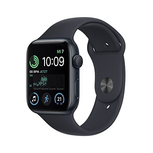 Apple Watch SE (2. Generation) (GPS, 44mm) Smartwatch - Aluminiumgehäuse Mitternacht, Sportarmband Mitternacht - Regular. Fitness-und Schlaftracker, Unfallerkennung, Herzfrequenzmesser, Wasserschutz