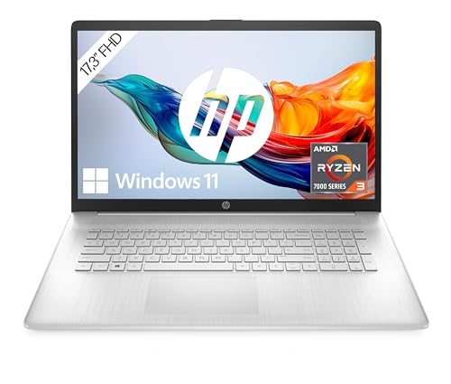 HP Laptop | 17,3 Zoll (43,9 cm) FHD IPS Display | AMD Ryzen 3 7320U | 8 GB DDR5 RAM | 256 GB SSD | AMD Radeon-Grafik | Windows 11 Home | QWERTZ Tastatur | Silber | mit HP Fast Charge