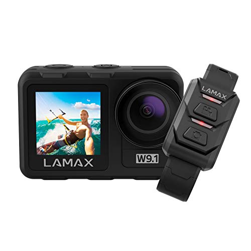 Lamax W9.1 REAL Action Cam 4K 60fps mit Stabilisierung, Unterwasserkamera, wasserdichte Kamera, Camcorder mit Dual Display, Helmkamera und 21 Zubehör Kit, Wi-Fi, Zeitlupe