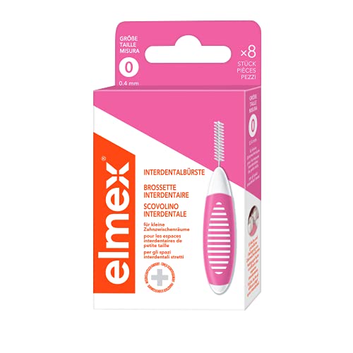 elmex Interdentalbürste rosa (Größe 0, 0,40mm), 1 x 8 Stück - Interdentalbürsten für die Reinigung kleiner Zahnzwischenräume