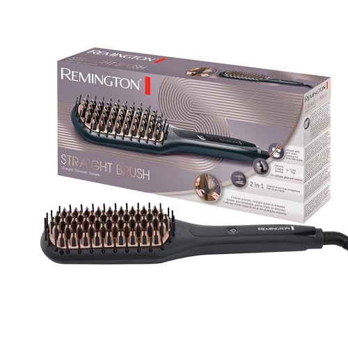 Remington Glättbürste 2in1: Glätteisen & Haarbürste für eine reduzierte Stylingzeit (Keramikbeschichtete & antistatische Borsten mit kühlen Enden, Digitales Display, 150-230°C) CB7400, Schwarz