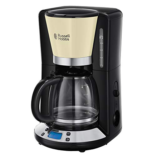 Russell Hobbs Kaffeemaschine [Digitaler Timer, Brausekopf für optimale Extraktion&Aroma] Colours+ Creme (max 10 Tassen, 1,25l Glaskanne, Warmhalteplatte, 1100W) Filterkaffeemaschine 24033-56