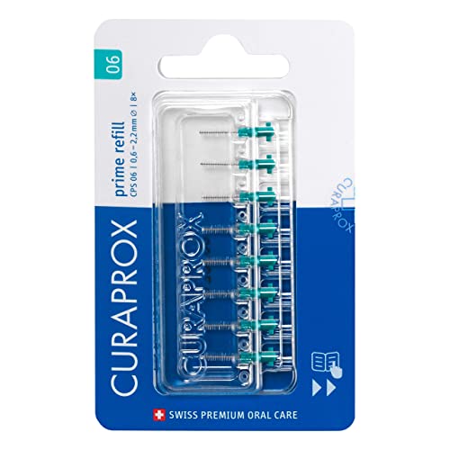 Curaprox Interdentalbürsten CPS 06 prime, Refill, 8 Stück, 0.6 mm Durchmesser, 2.2 mm Wirksamkeit, türkis, Nachfüllpackung, ohne Halter