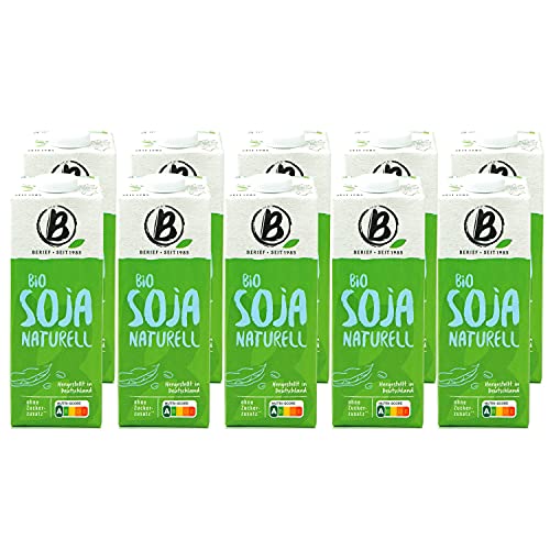 Berief - 10er Pack Bio Soja Naturell 1 Liter - Sojadrink Soya 100 % pflanzlich Vegan ohne Zuckerzusatz