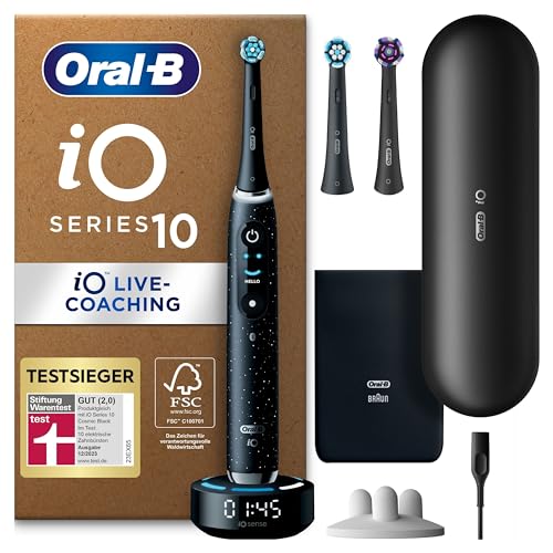 Oral-B iO Series 10 Plus Edition Elektrische Zahnbürste/Electric Toothbrush, PLUS 3 Aufsteckbürsten, 7 Putzmodi für Zahnpflege, Lade-Reiseetui, Designed by Braun, cosmic black