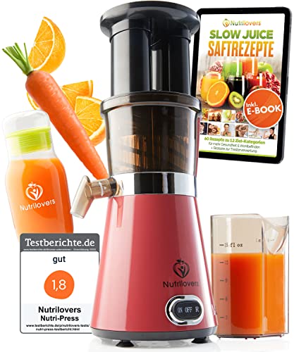 NUTRI-PRESS Slow Juicer Obst & Gemüse Entsafter Saftpresse elektrisch, 2 Einfüllöffnungen, Sehr Leise Inkl. To Go Slow Juice Trinkflasche + Rezepte App