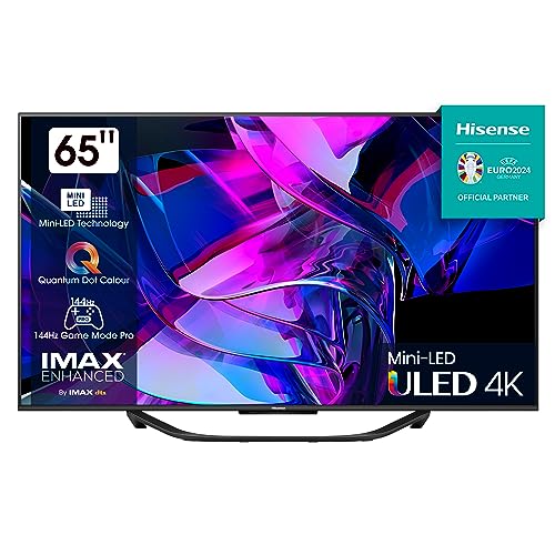 Hisense 65U7KQ 164 cm (65 Zoll) Fernseher 4K Mini LED ULED HDR Smart TV, Quantum Dot, 120Hz, HDMI 2.1, Game Mode Pro, Dolby Vision IQ & Atmos, Bluetooth, Alexa Built-in, Anthrazit [2023], Schwarz