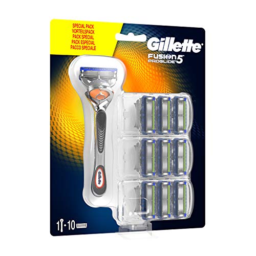 Gillette Fusion 5 ProGlide Rasierer + 10 Rasierklingen, Herren mit Trimmerklinge für Präzision und Gleitbeschichtung (Verpackung kann variieren)