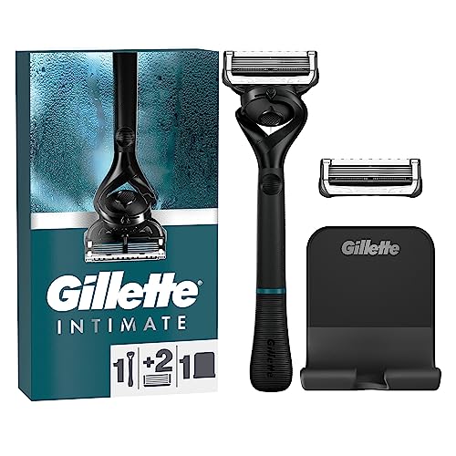 Gillette Intimate Nassrasierer für den Intimbereich, Intimrasierer + 2 Rasierklingen, mit Duschaufhänger für Rasierer zur einfachen Aufbewahrung, Geschenk für Männer