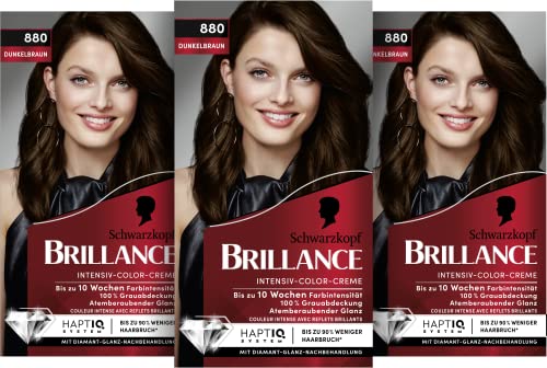 Brillance Intensiv-Color-Creme 880 Dunkelbraun (160 ml), dauerhafte Haarfarbe mit Diamant-Glanz und Pflege-Conditioner, für 10 Wochen Farbintensität