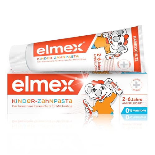 elmex Kinderzahnpasta 2-6 Jahre 50 ml – kindgerechte Zahnreinigung für hochwirksamen Kariesschutz – mit Aminfluorid für einen Dreifach-Schutzmechanismus
