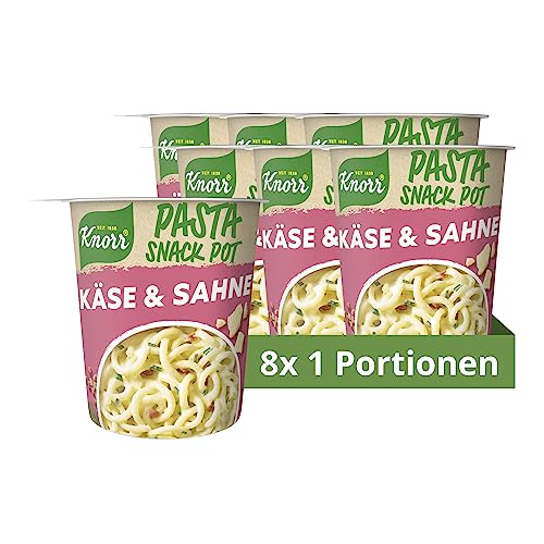 Knorr Pasta Snack Pot Käse & Sahne leckere Instant Nudeln fertig in nur 5 Minuten 8x 71g