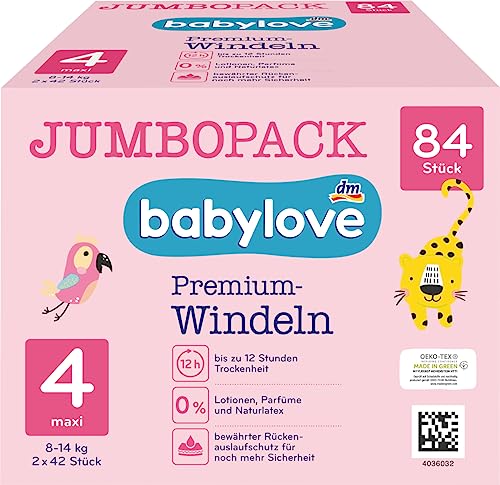 babylove Windeln Premium Größe 4, maxi 7-18kg, Jumbo Pack 2x42 Stück, 1 x 84 St