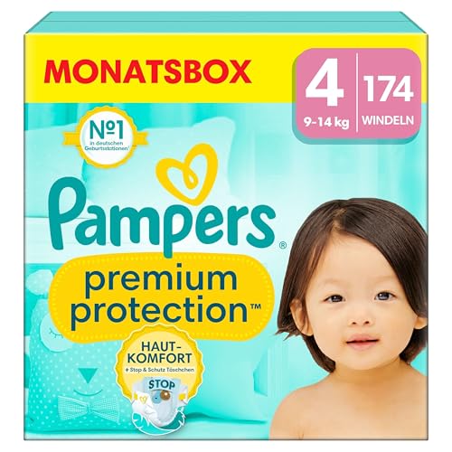 Pampers Baby Windeln Größe 4 (9-14kg) Premium Protection, Maxi, MONATSBOX, bester Komfort und Schutz für empfindliche Haut, 174 Stück